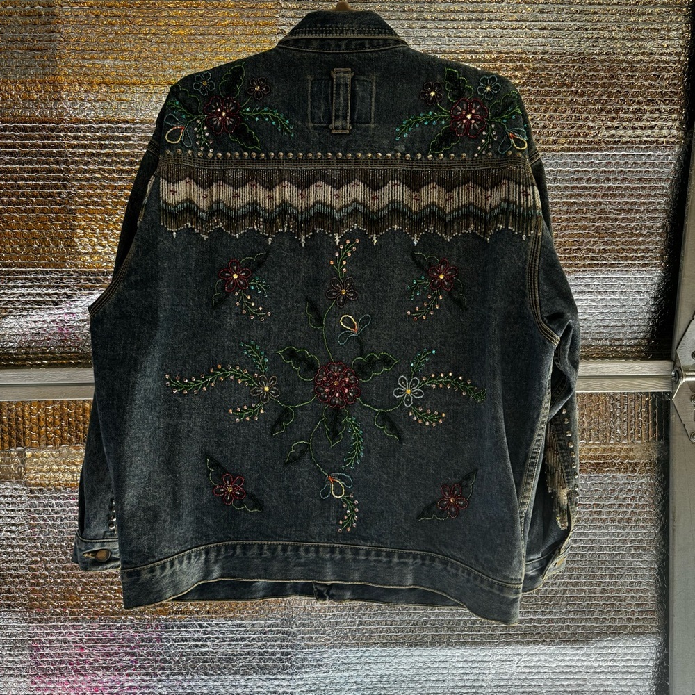 Code Blue vintage Jean Jacket Beaded Floral. Women’s size M - Picture 6 of 16